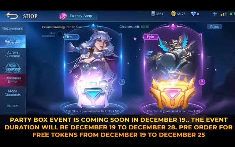 Tanggal Party Box Desember 2020, Dapatkan Skin Spesial Mobile Legends